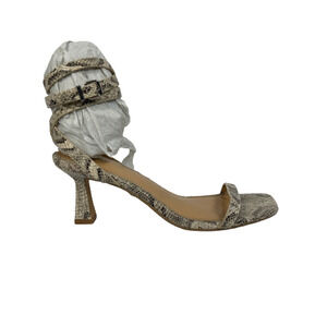Express Sandals Womens Sz 6 Ivory Black Snake Print Ankle Strap Square Toe Heel‎